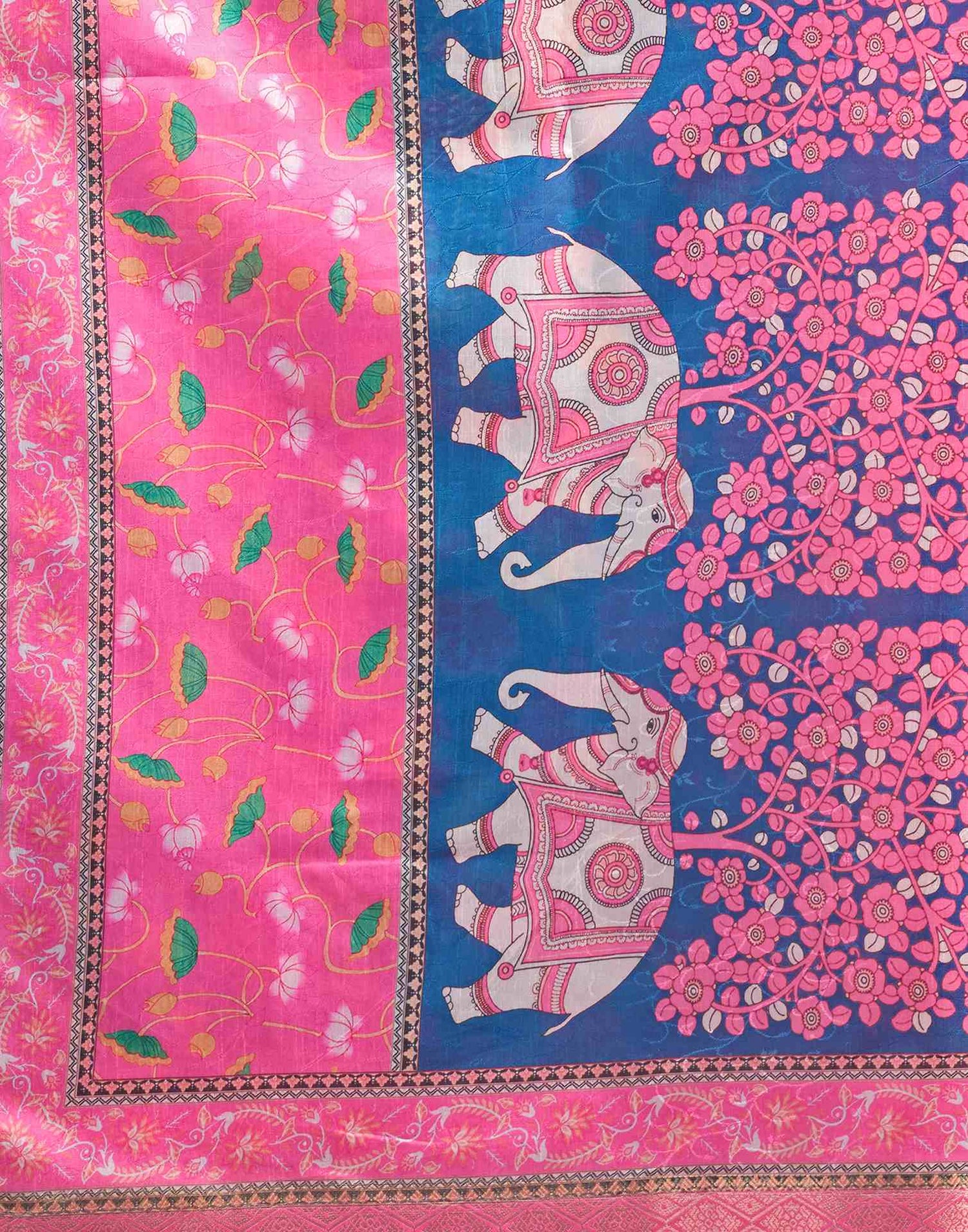 Steel Blue Silk Floral Printed Saree