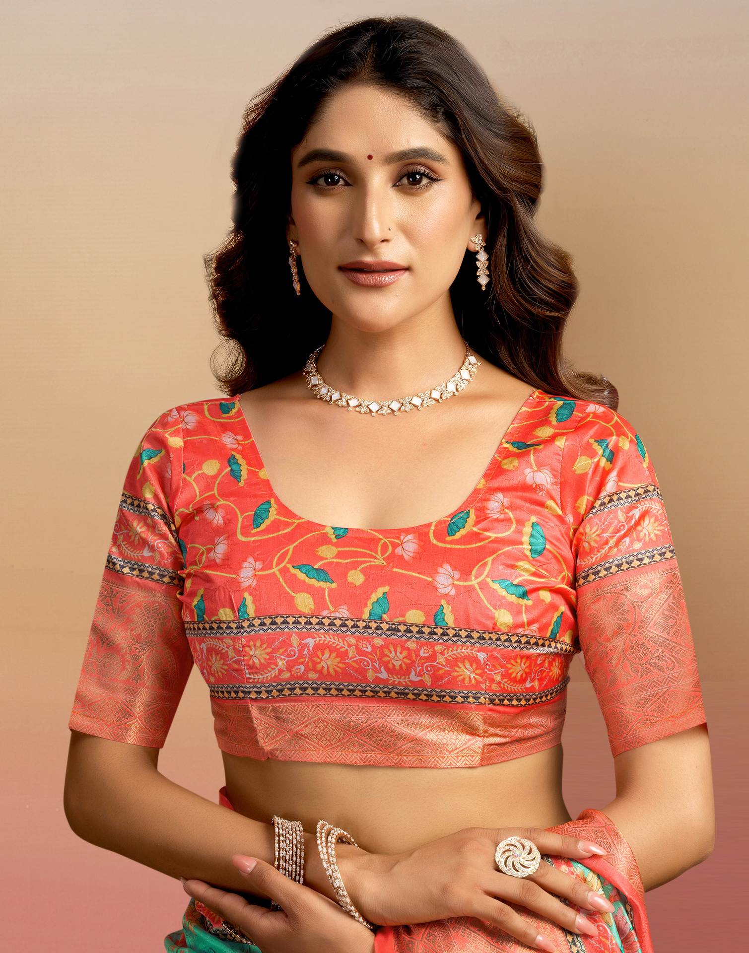 Pista Green Silk Floral Printed Saree