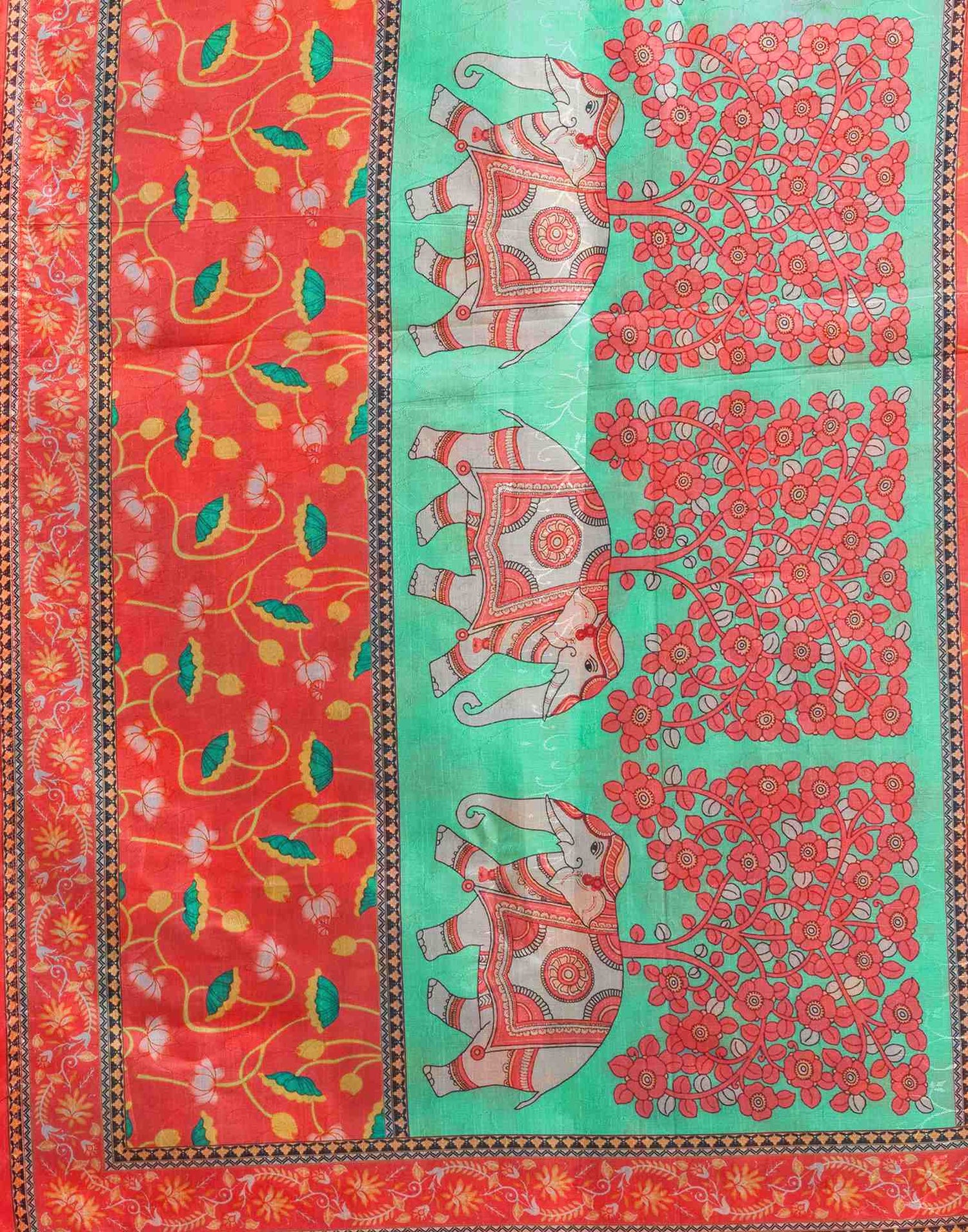 Pista Green Silk Floral Printed Saree