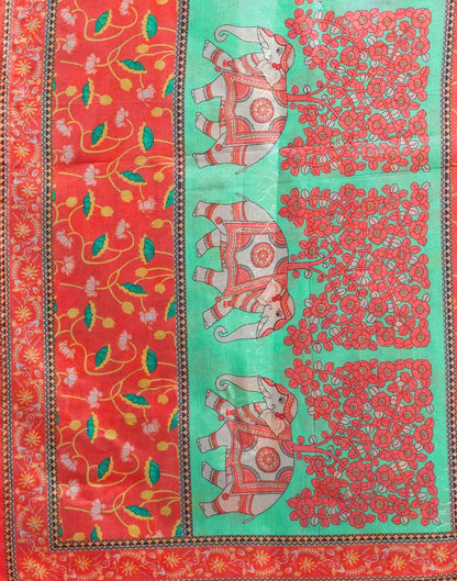 Pista Green Silk Floral Printed Saree