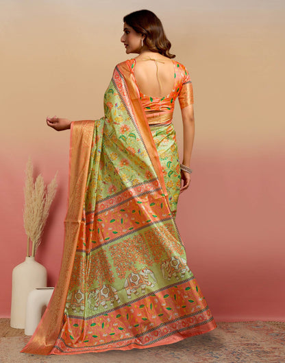 Light Green Silk Floral Printed Saree