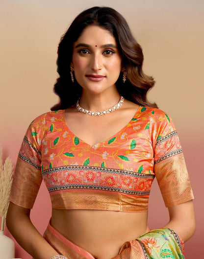 Light Green Silk Floral Printed Saree