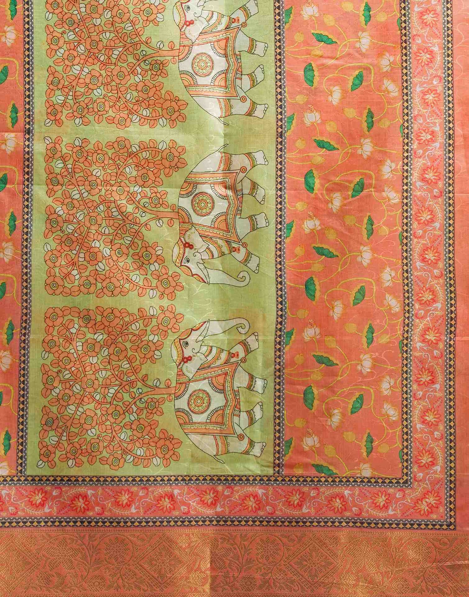 Light Green Silk Floral Printed Saree