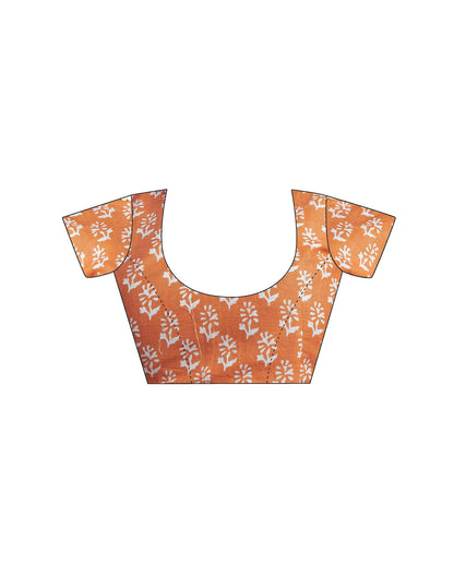 Orange Cotton Printed Saree