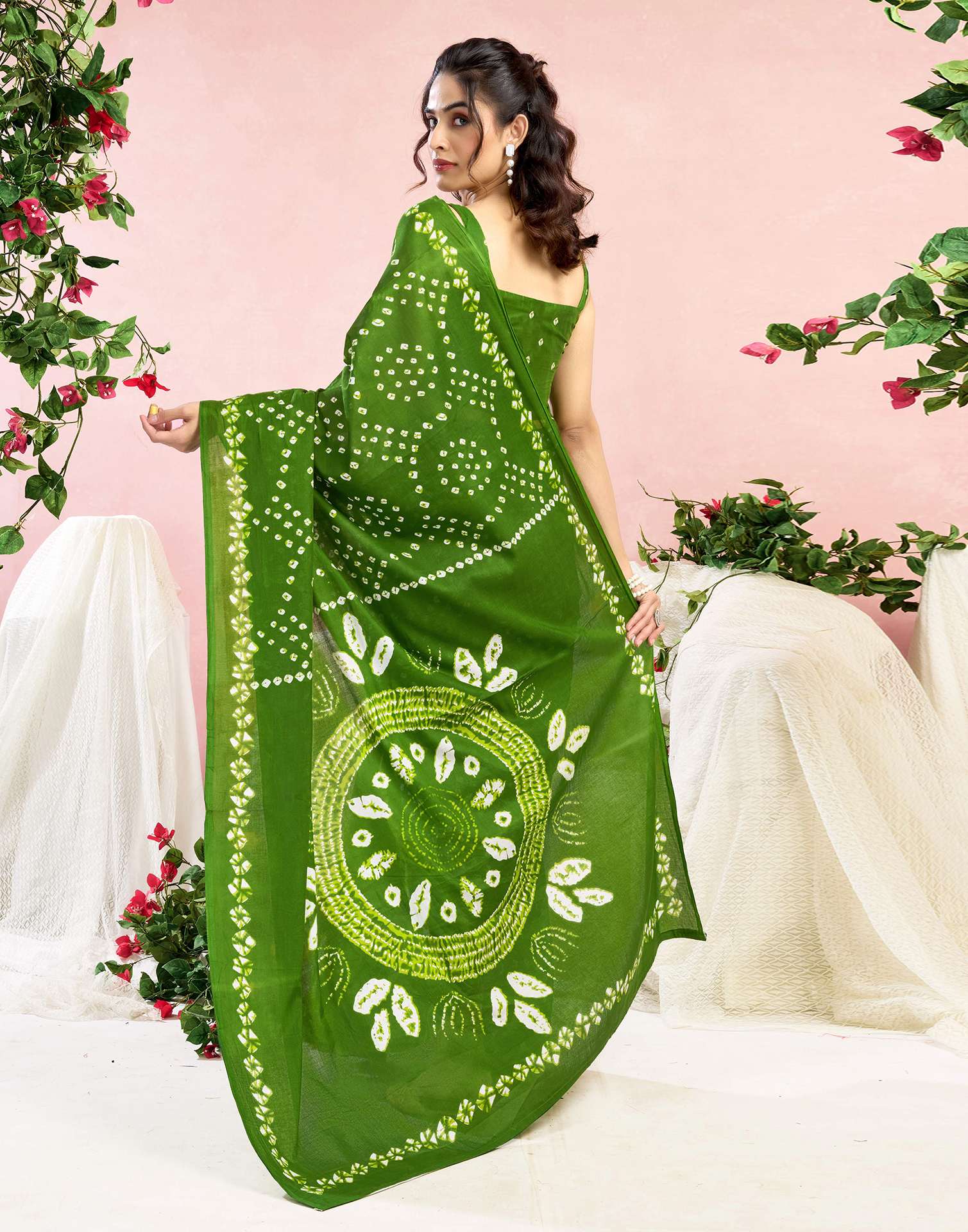 Green Cotton Printed Saree