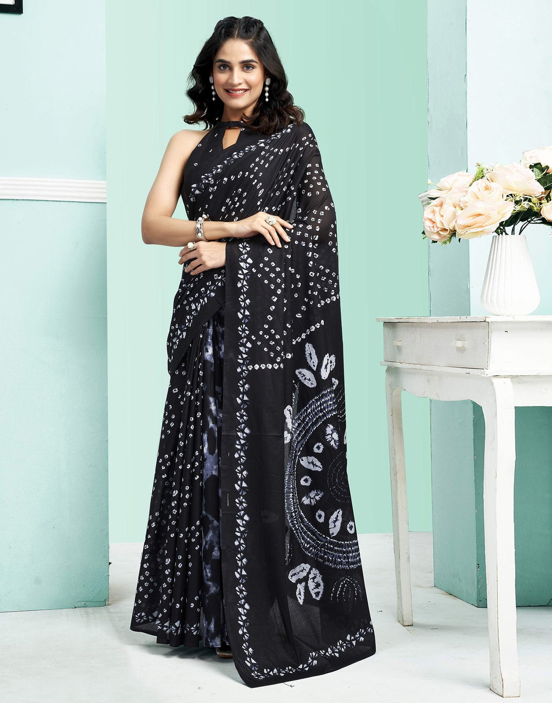 Black Cotton Printed Saree