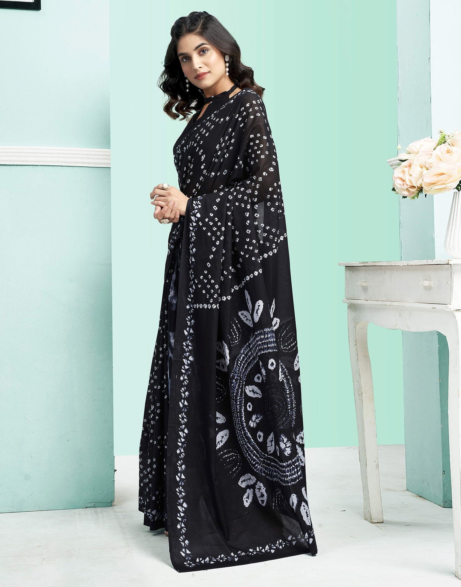 Black Cotton Printed Saree