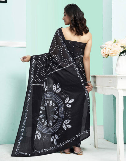 Black Cotton Printed Saree