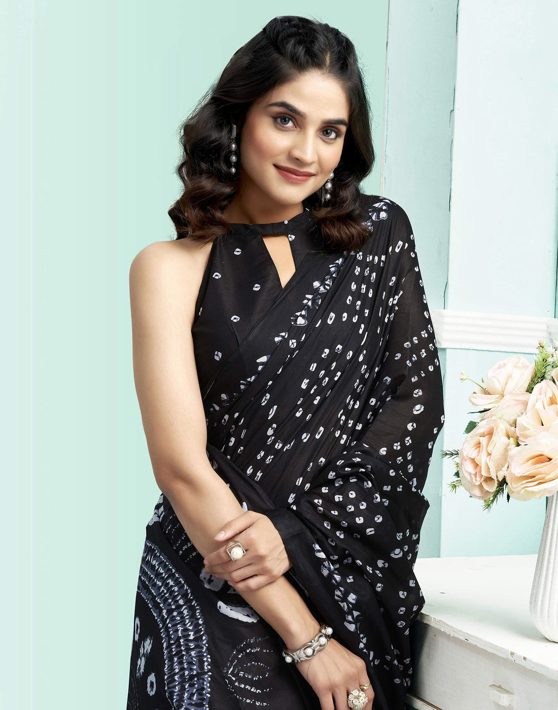 Black Cotton Printed Saree