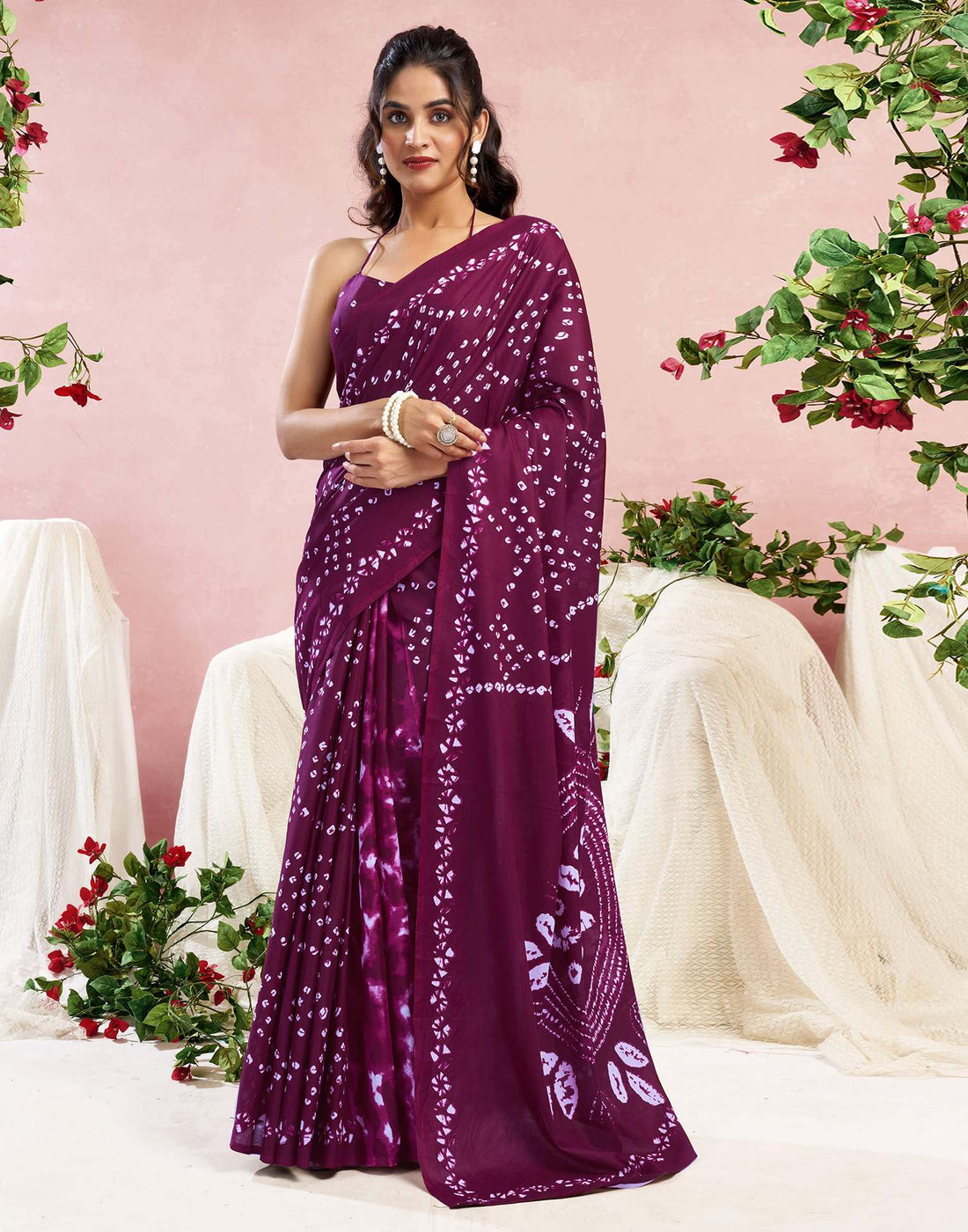 Purple Cotton Printed Saree