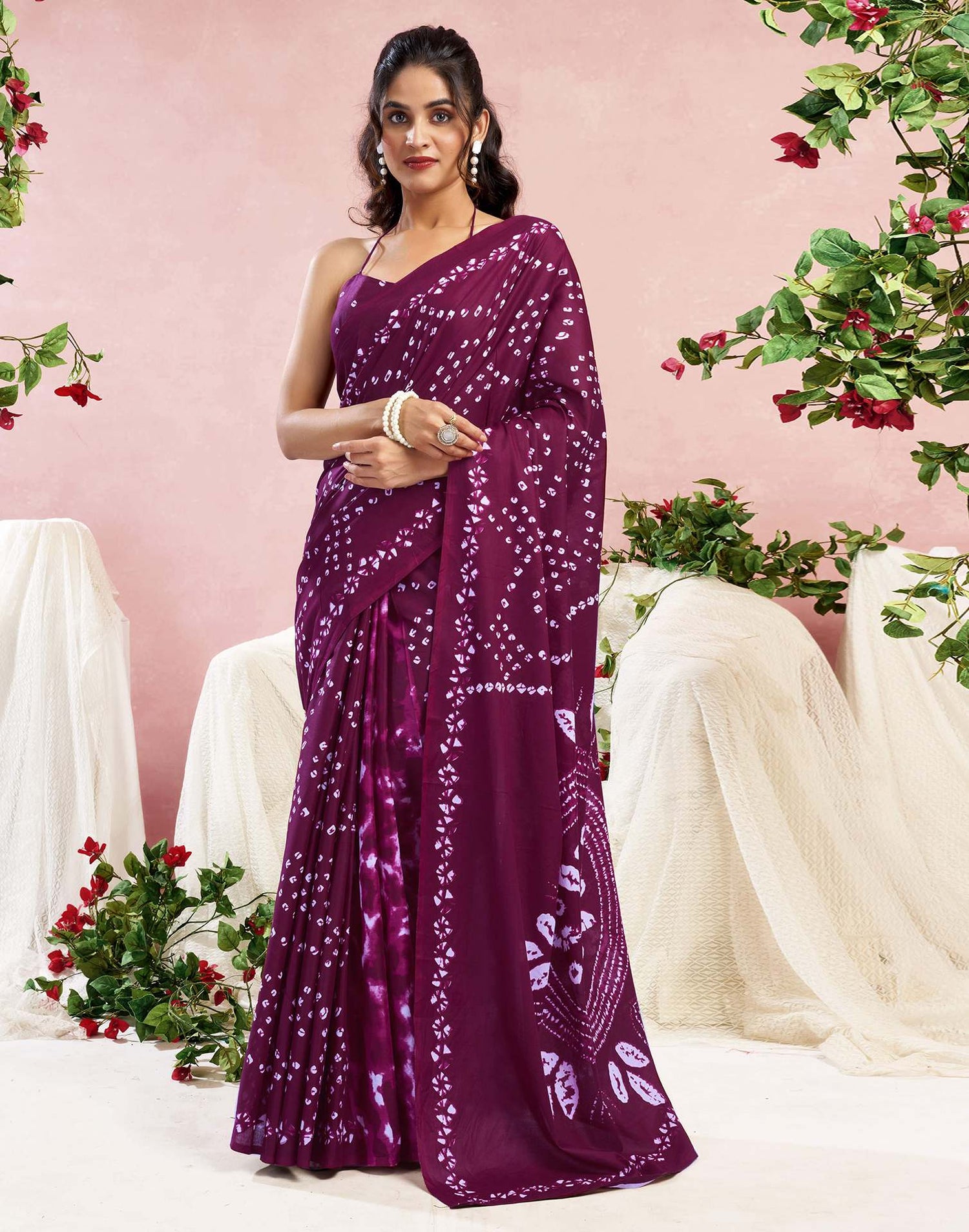 Purple Cotton Printed Saree