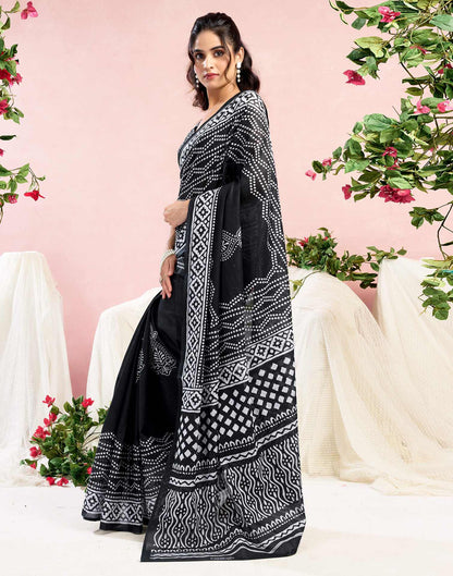Black Cotton Printed Saree