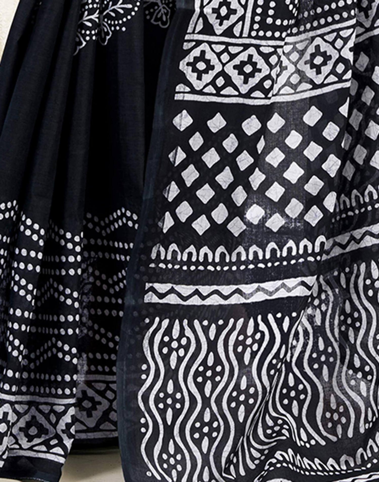 Black Cotton Printed Saree