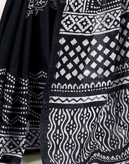 Black Cotton Printed Saree