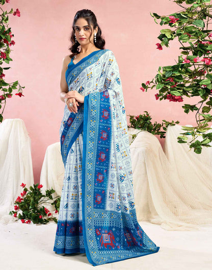 White Cotton Printed Saree