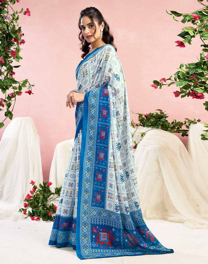 White Cotton Printed Saree