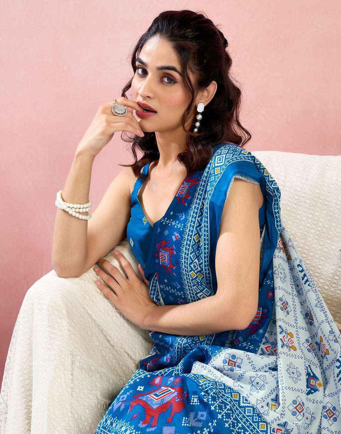 White Cotton Printed Saree