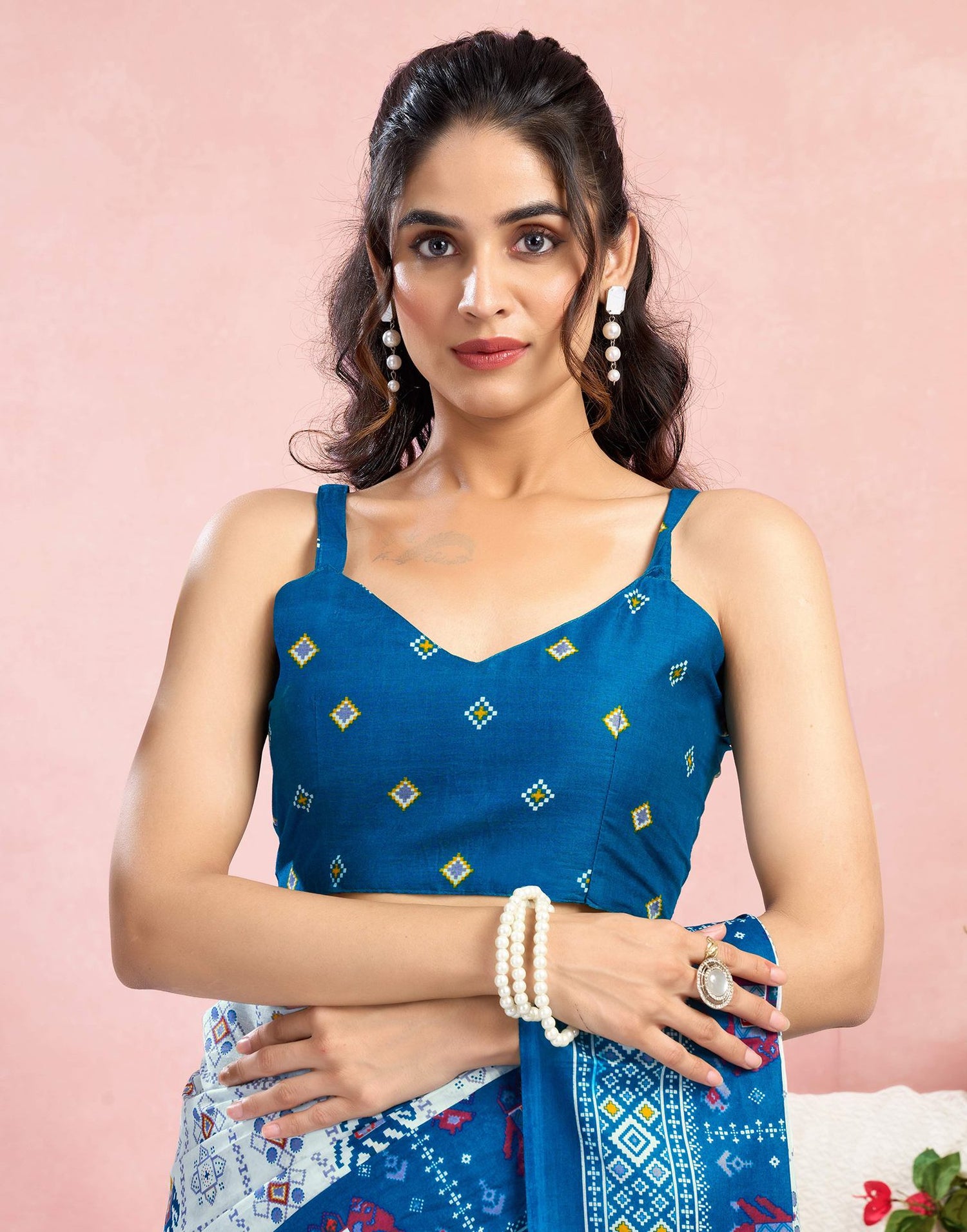 White Cotton Printed Saree