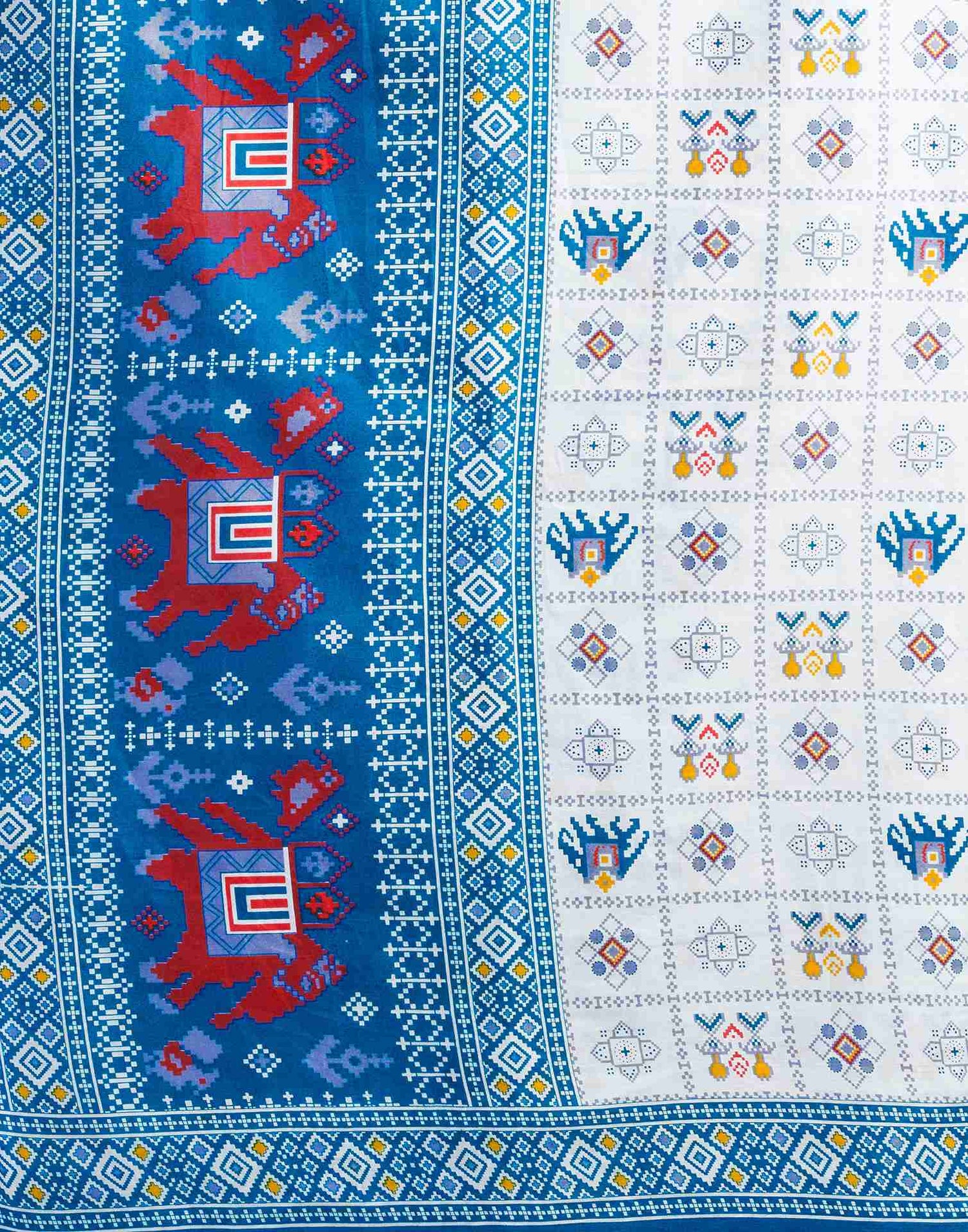 White Cotton Printed Saree