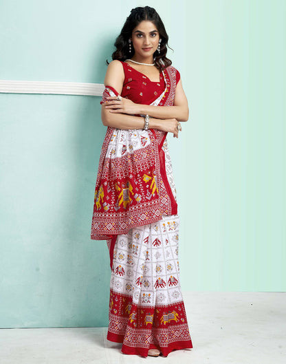 Red Cotton Printed Saree