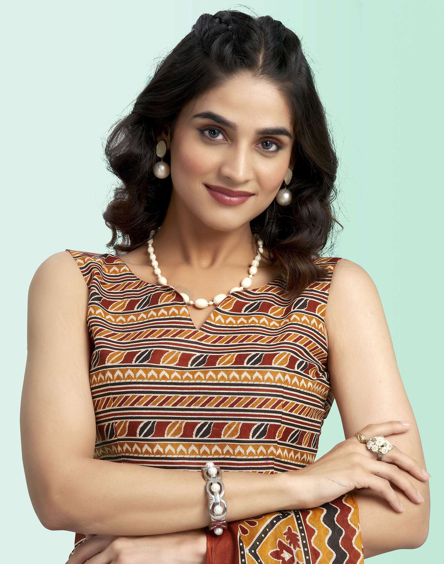 Brown Cotton Printed Saree
