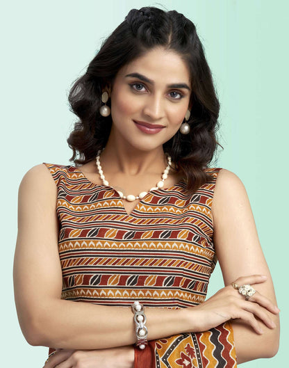 Brown Cotton Printed Saree