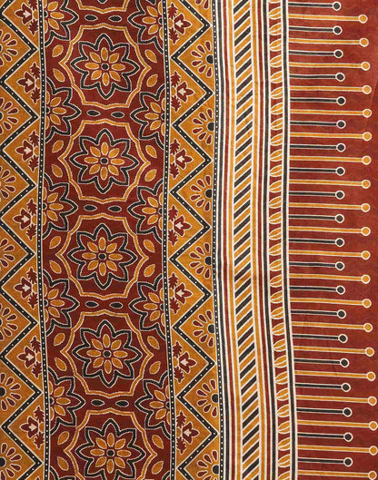 Brown Cotton Printed Saree