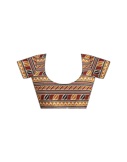 Brown Cotton Printed Saree