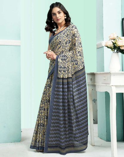 Grey Cotton Printed Saree