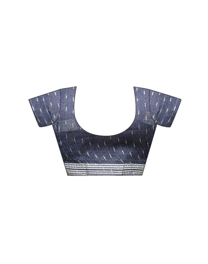 Navy Blue Organza Floral Printed Saree