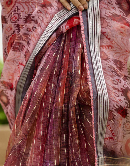 Dusty Peach Organza Printed Saree