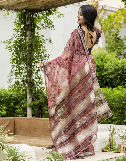 Dusty Peach Organza Printed Saree