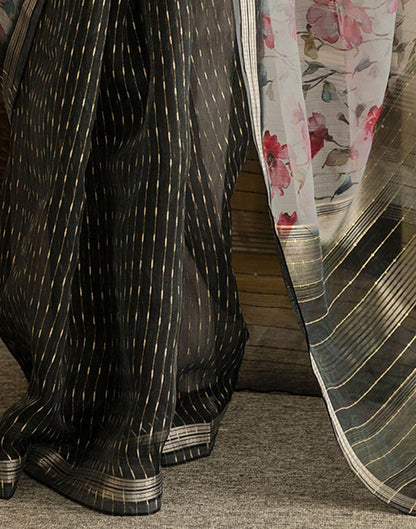 Black Organza Floral Printed Saree