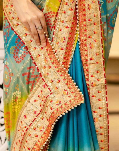 Teal Blue Silk Printed Bandhani Saree