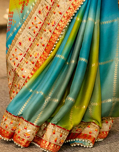 Teal Blue Silk Printed Bandhani Saree