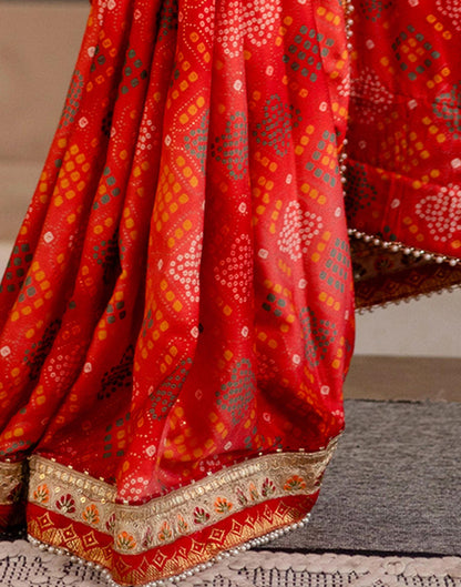 Red Silk Printed Bandhani Saree