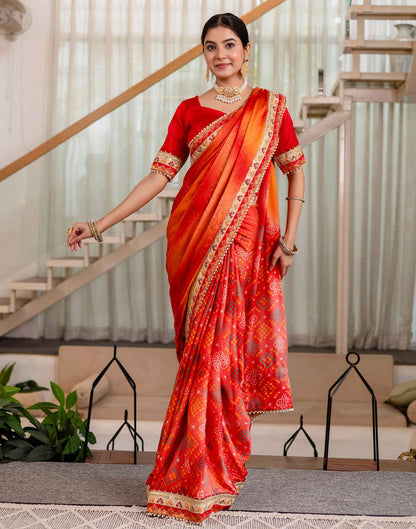 Red Silk Printed Bandhani Saree