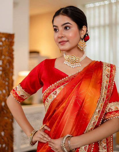 Red Silk Printed Bandhani Saree