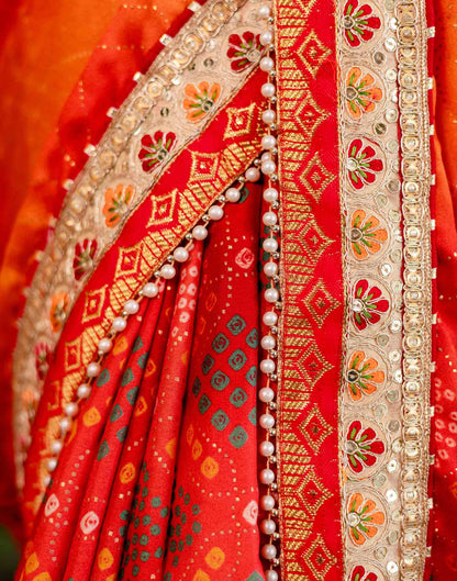 Red Silk Printed Bandhani Saree