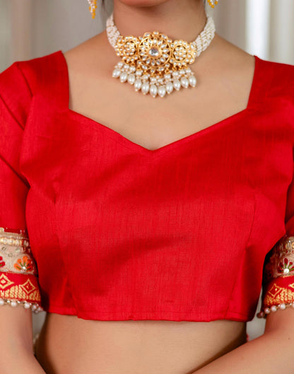Red Silk Printed Bandhani Saree