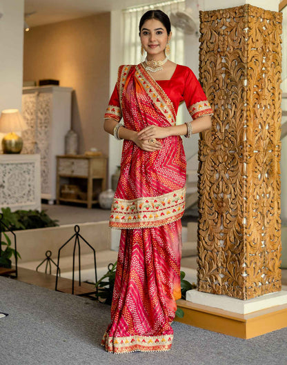 Orange Silk Printed Bandhani Saree