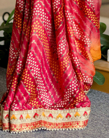 Orange Silk Printed Bandhani Saree