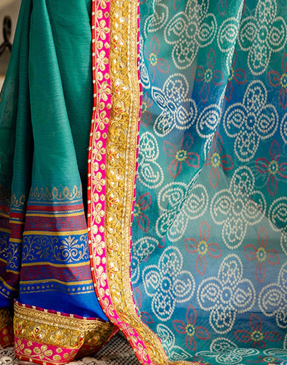 Teal Green Chiffon Printed Bandhani Saree