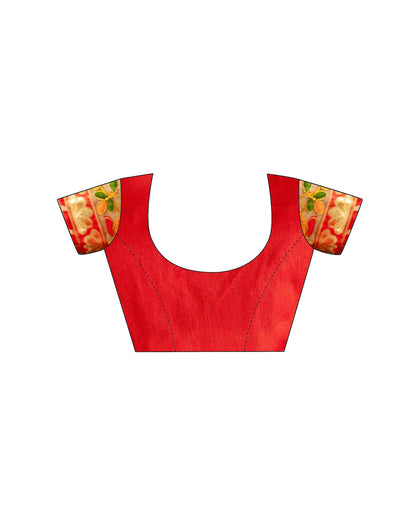 Coral Red Chiffon Printed Bandhani Saree