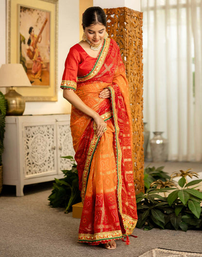 Orange Georgette Printed Bandhani Saree