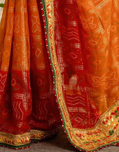 Orange Georgette Printed Bandhani Saree