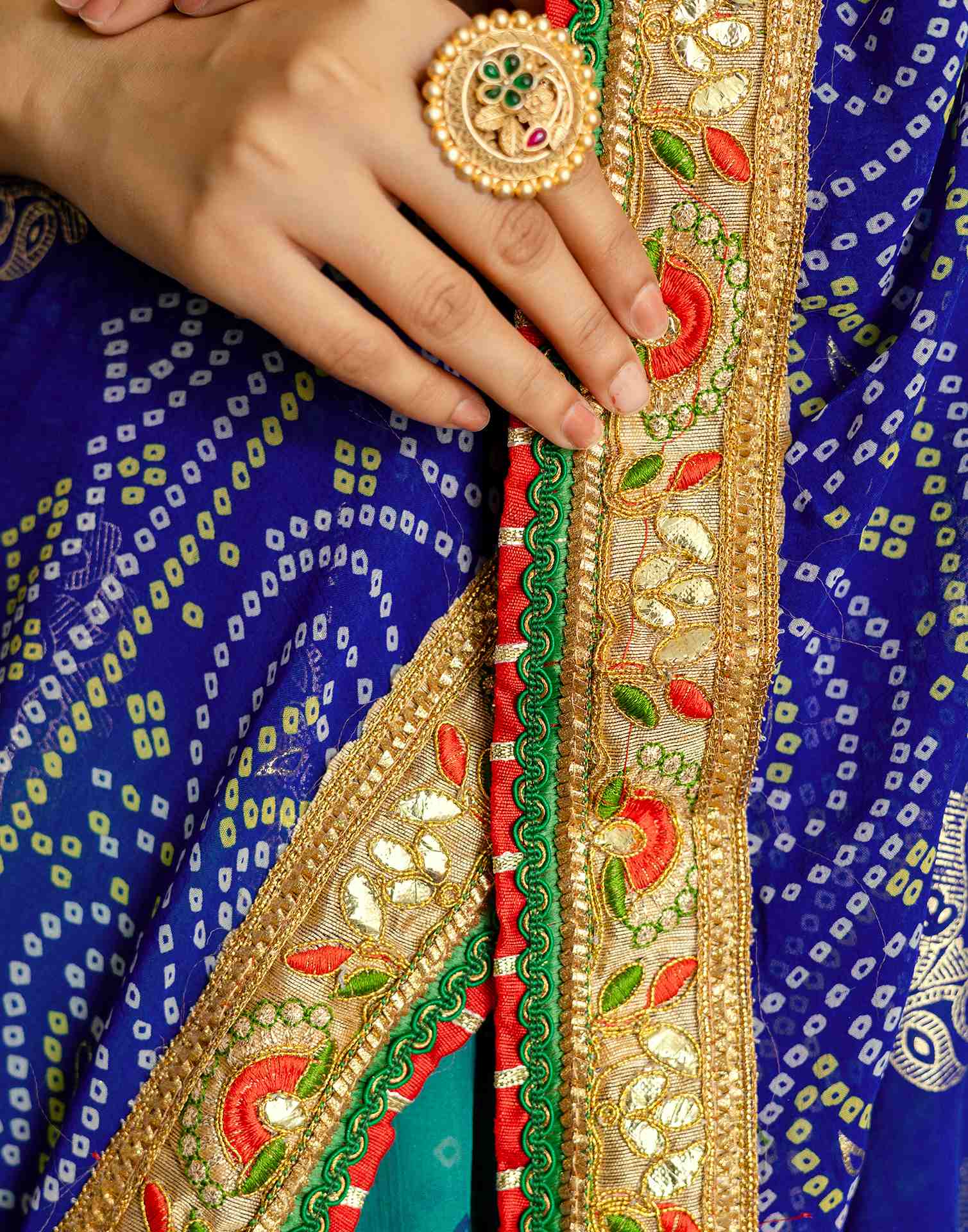 Teal Green Georgette Printed Bandhani Saree
