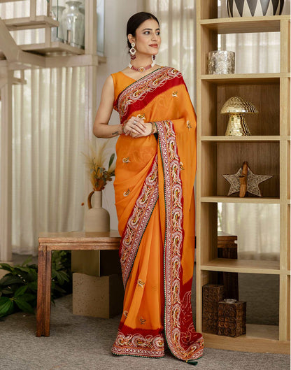 Turmeric Yellow Georgette Bandhani Embroidery Saree