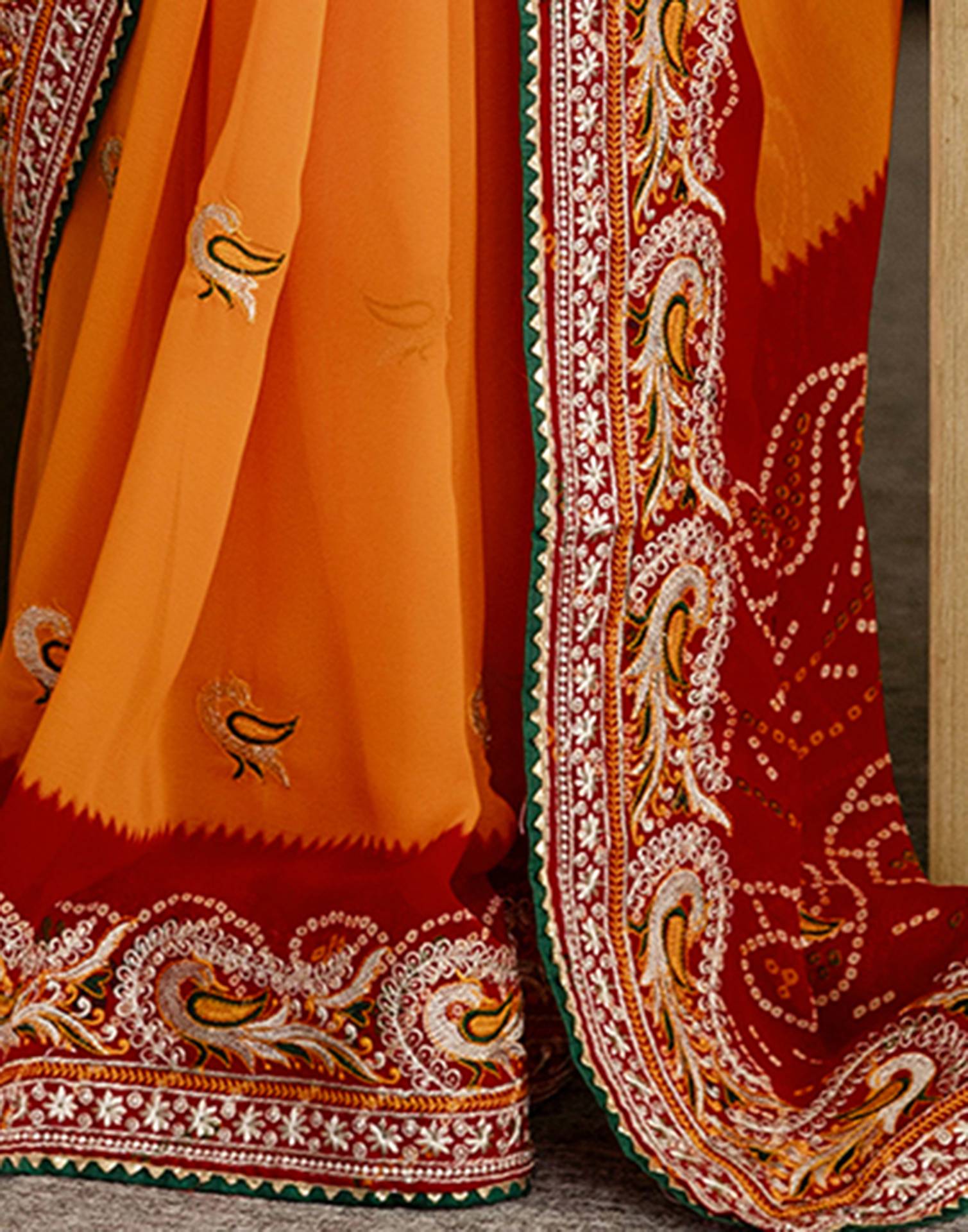 Turmeric Yellow Georgette Bandhani Embroidery Saree