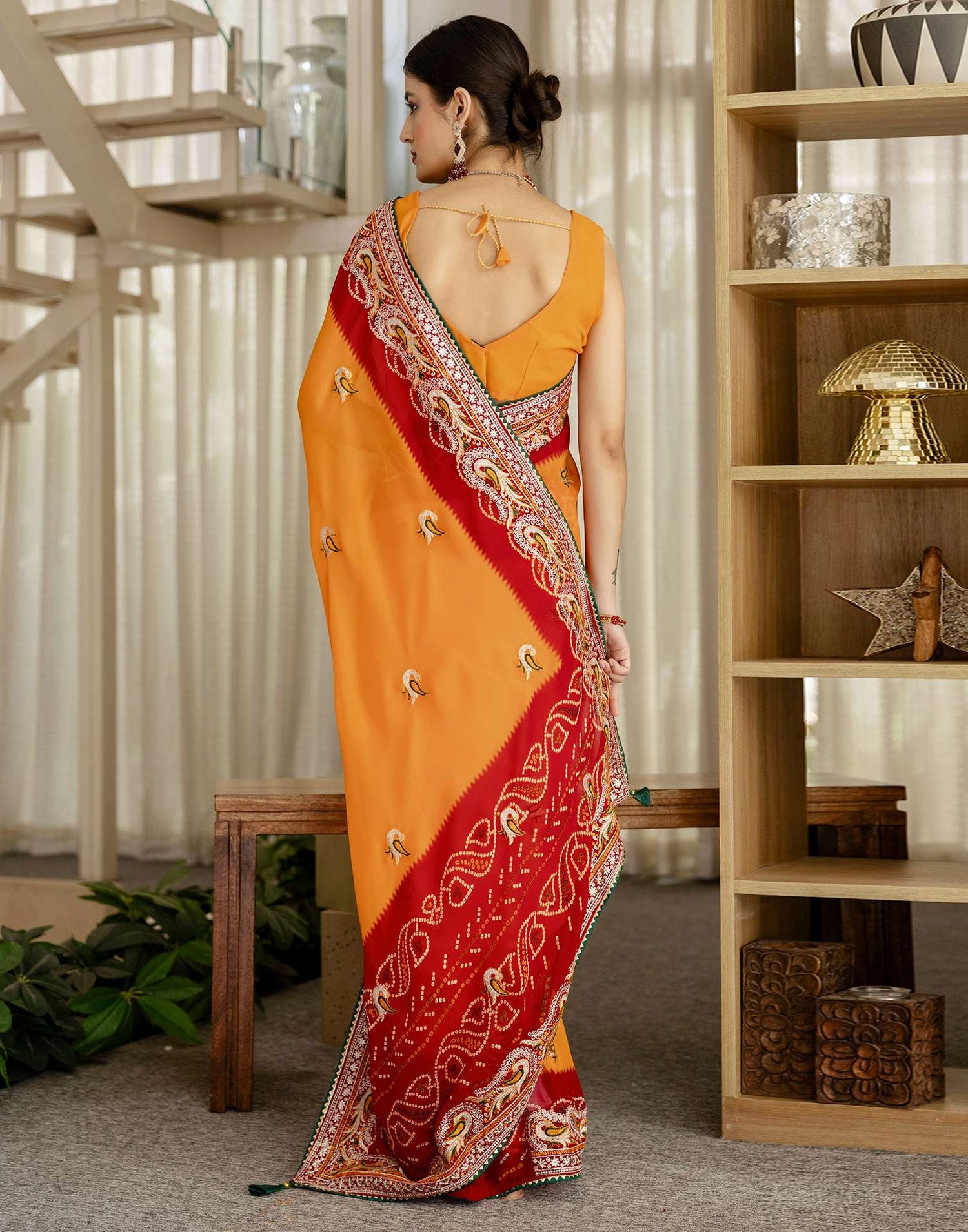 Turmeric Yellow Georgette Bandhani Embroidery Saree